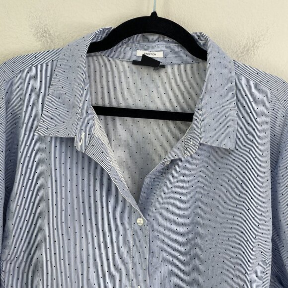 Liz Claiborne Woman Plus 2X Stretch Button Up Shirt Blue Polka Dot 3/4 Sleeve - Picture 7 of 9
